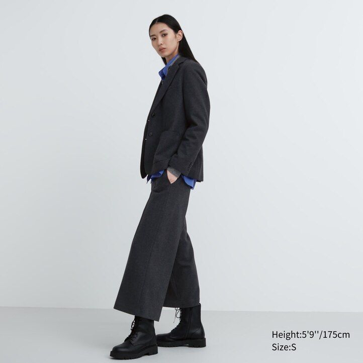 uniqlo brushed jersey cropped fit womens tops dark grey
