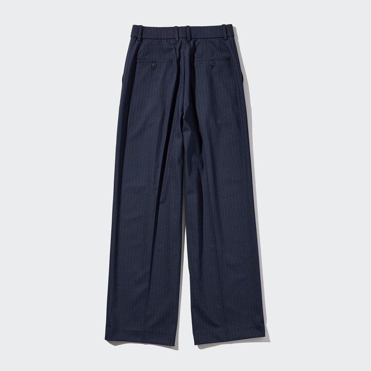uniqlo pleated wide leg striped womens tops navy