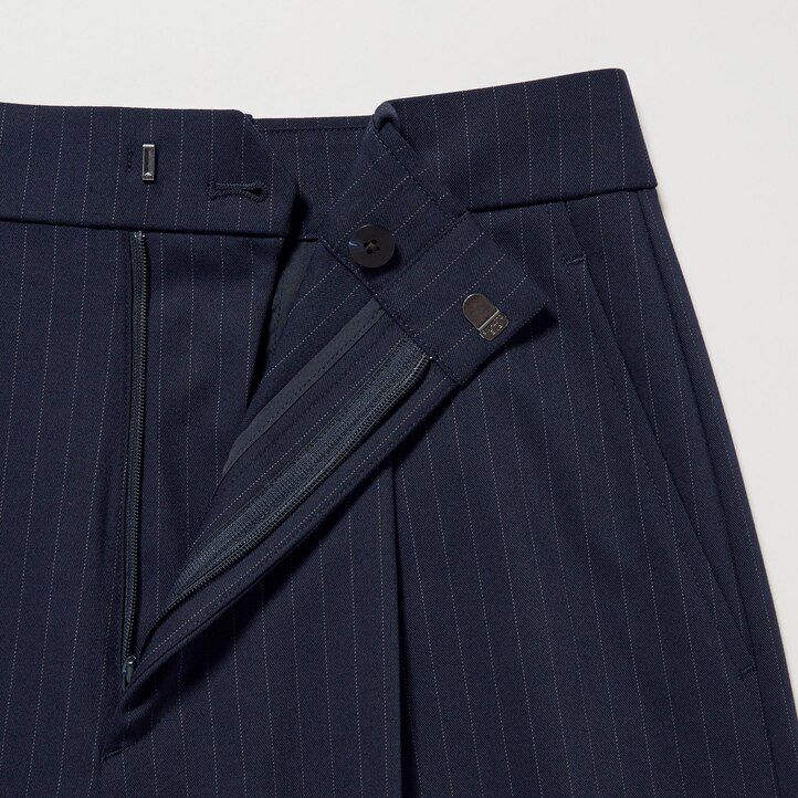uniqlo pleated wide leg striped womens tops navy
