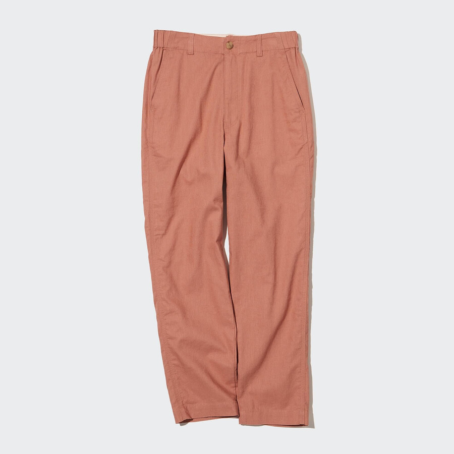 brown womens uniqlo linen cotton tapered tops