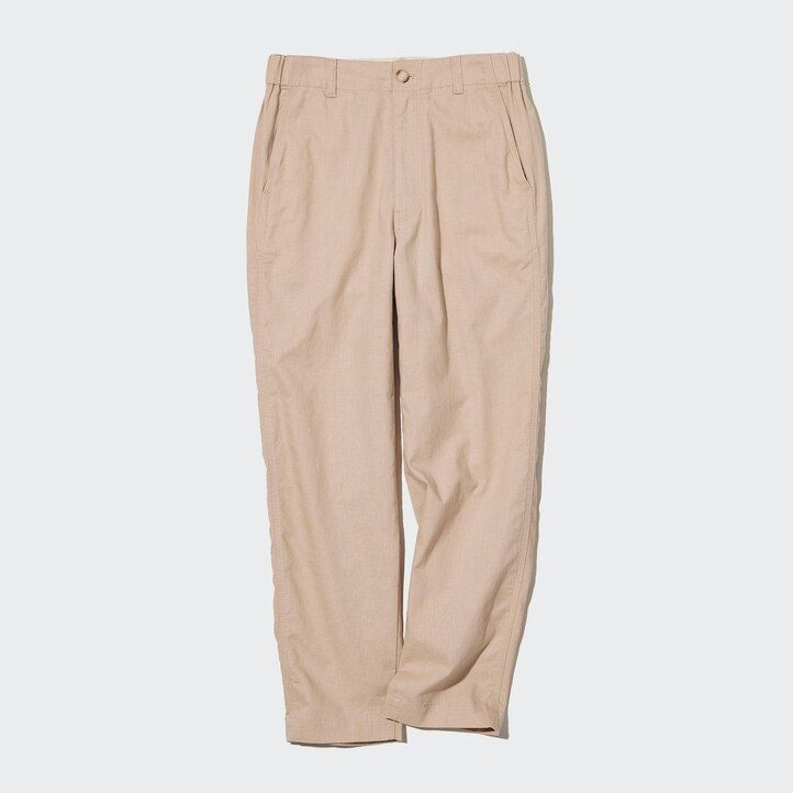 brown womens uniqlo linen cotton tapered tops