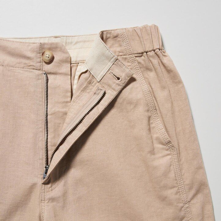 brown womens uniqlo linen cotton tapered tops