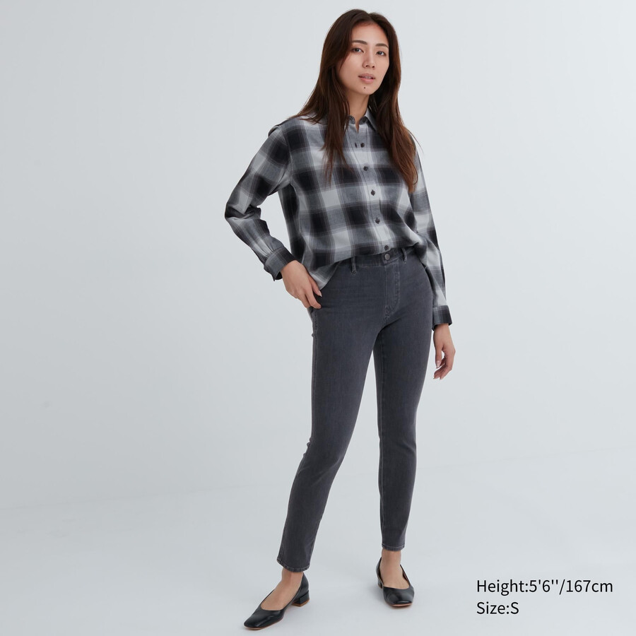 womens uniqlo ultra stretch denim tops dark grey