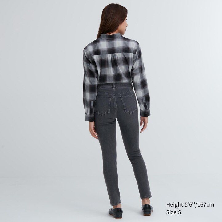 womens uniqlo ultra stretch denim tops dark grey