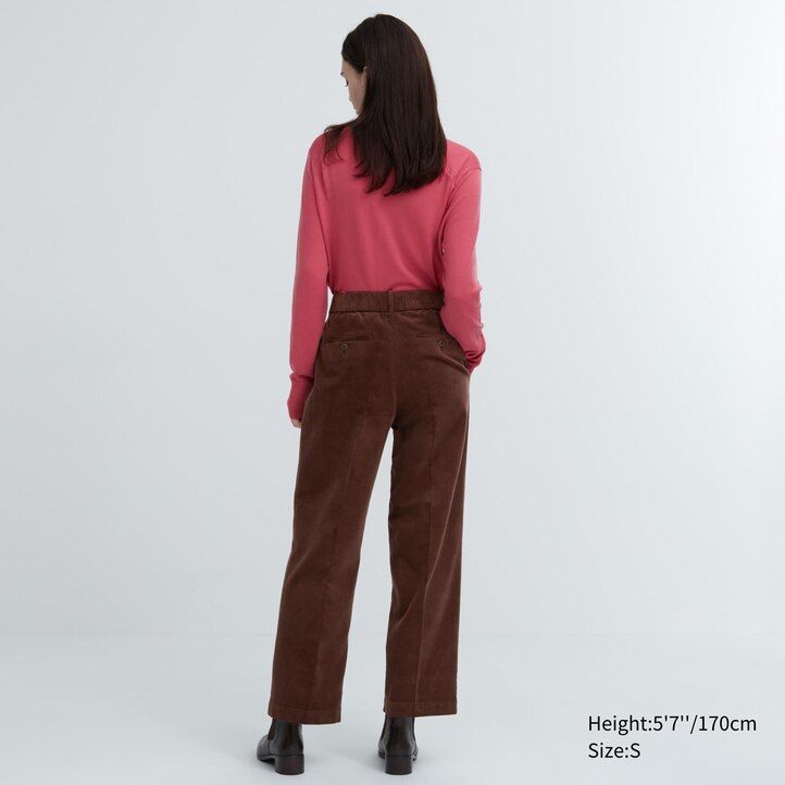 olive womens uniqlo corduroy pleated wide leg tops