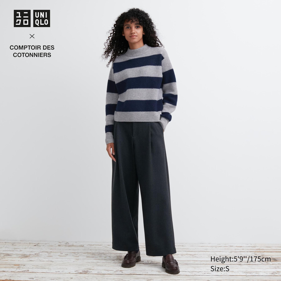 dark grey uniqlo brushed jersey pleated wide leg womens tops