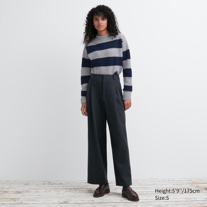 dark grey uniqlo brushed jersey pleated wide leg womens tops