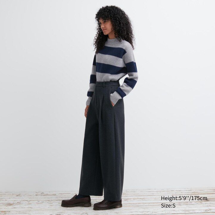 dark grey uniqlo brushed jersey pleated wide leg womens tops