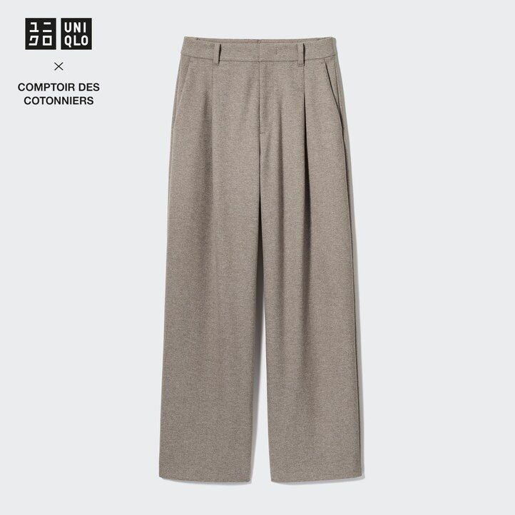dark grey uniqlo brushed jersey pleated wide leg womens tops