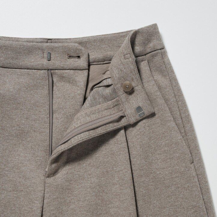dark grey uniqlo brushed jersey pleated wide leg womens tops