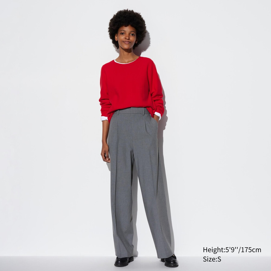 womens uniqlo pleated wide leg tops grey