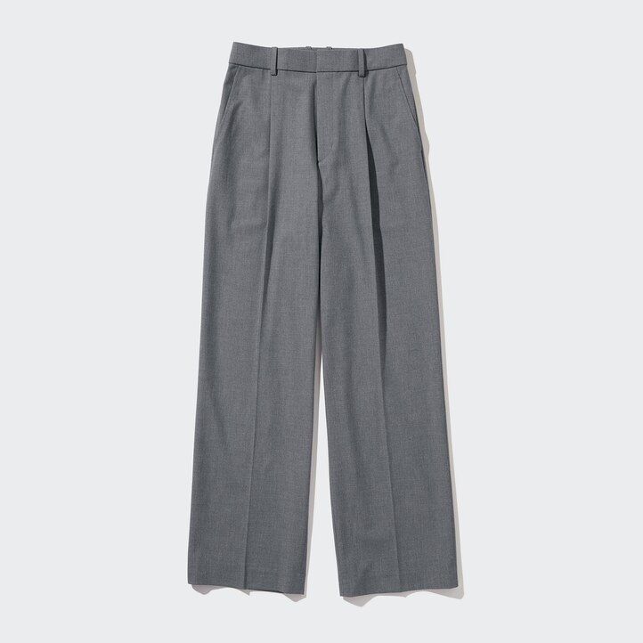 womens uniqlo pleated wide leg tops grey