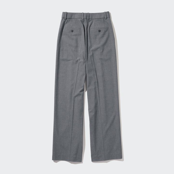 womens uniqlo pleated wide leg tops grey