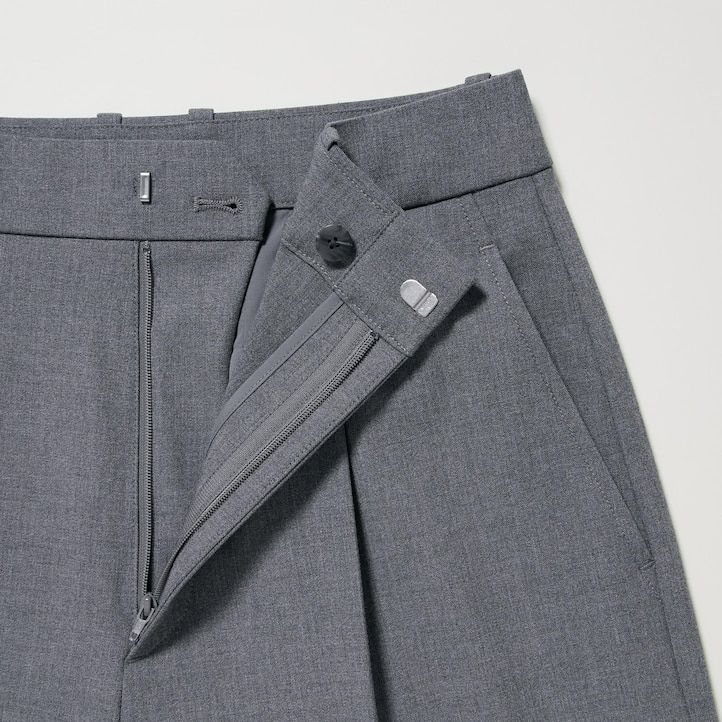 womens uniqlo pleated wide leg tops grey
